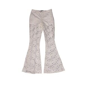 Forever 21 Womens White Floral Lace Flare Bell Bottom Pants Cream Boho Size M